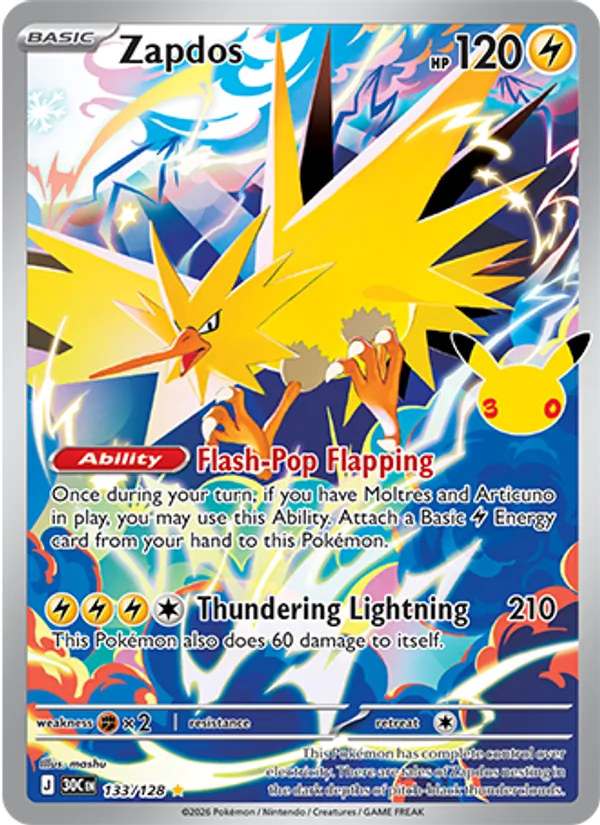 Zapdos 133/128 30th Celebration Illustration Rare Pokemon Card NM
