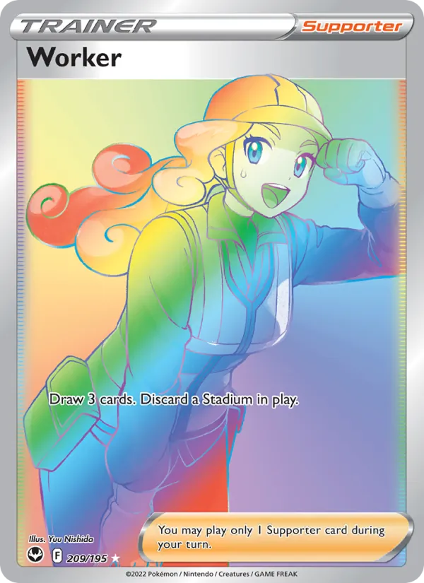 Worker 209/195 Silver Tempest Secret Rare Trainer Pokemon Card NM