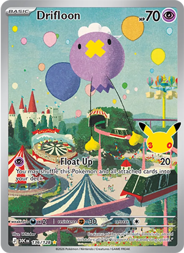 Drifloon 136/128 30th Celebration Illustration Rare Pokemon Card NM