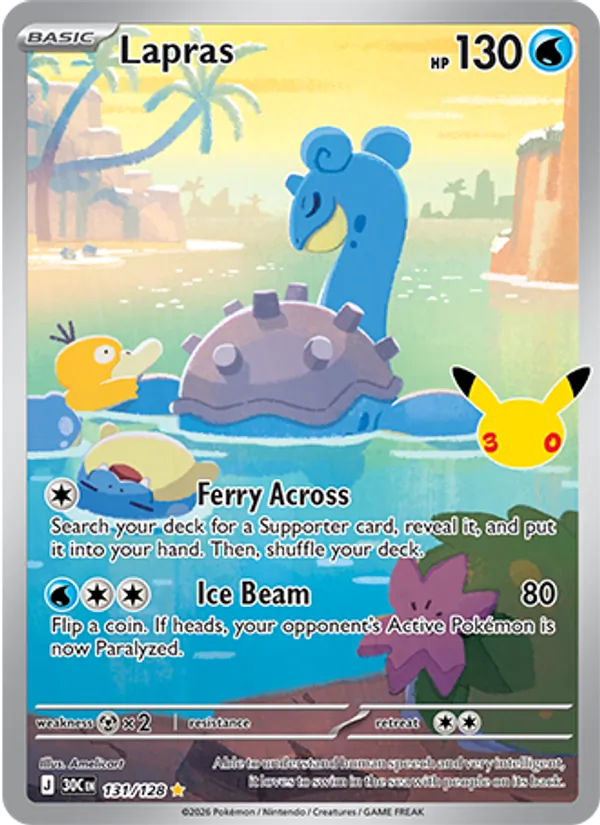 Lapras 131/128 30th Celebration Illustration Rare Pokemon Card NM