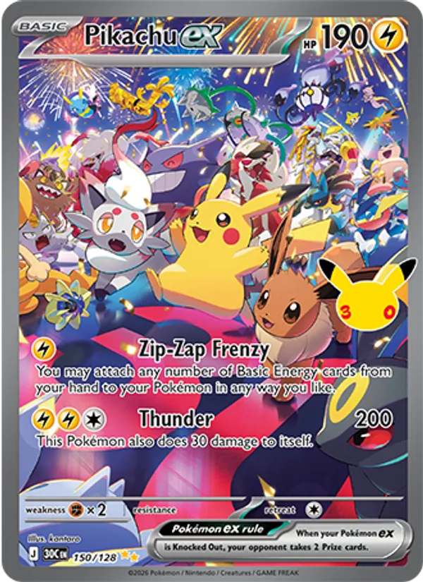 Pikachu ex 150/128 30th Celebration Special Illustration Rare Pokemon Card NM