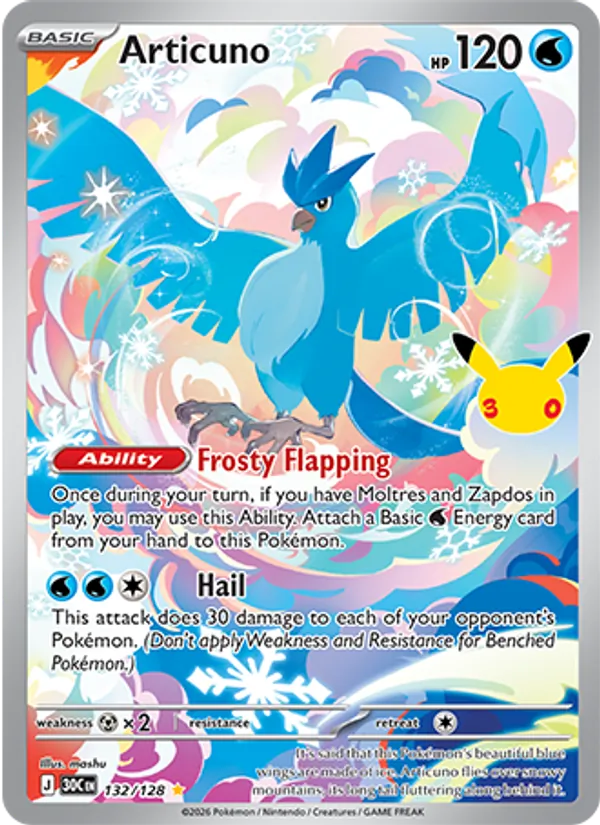 Articuno 132/128 30th Celebration Illustration Rare Pokemon Card NM